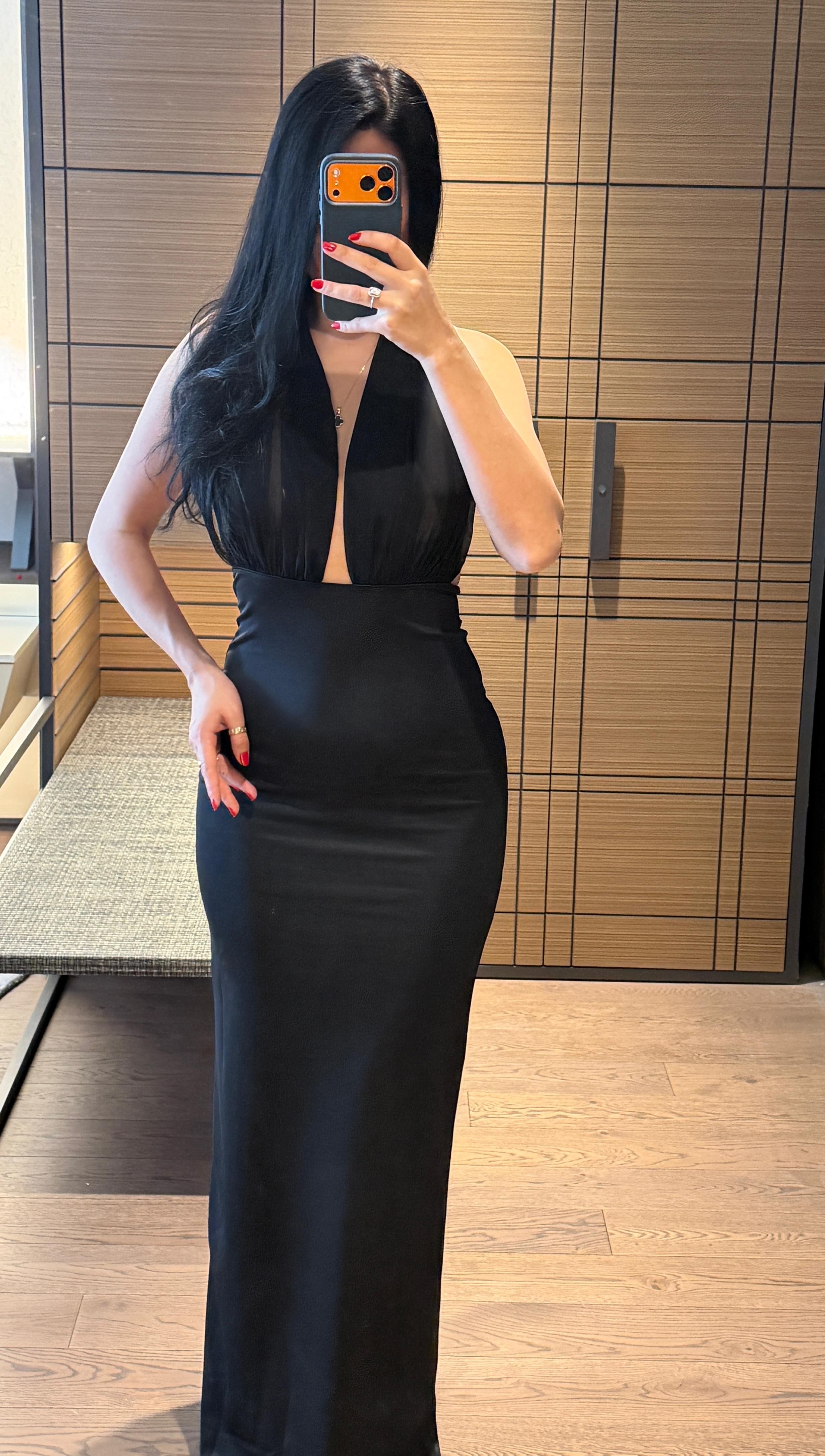 ROBA BAGLAMALİ YİRTMAÇLİ UZUN ELBİSE