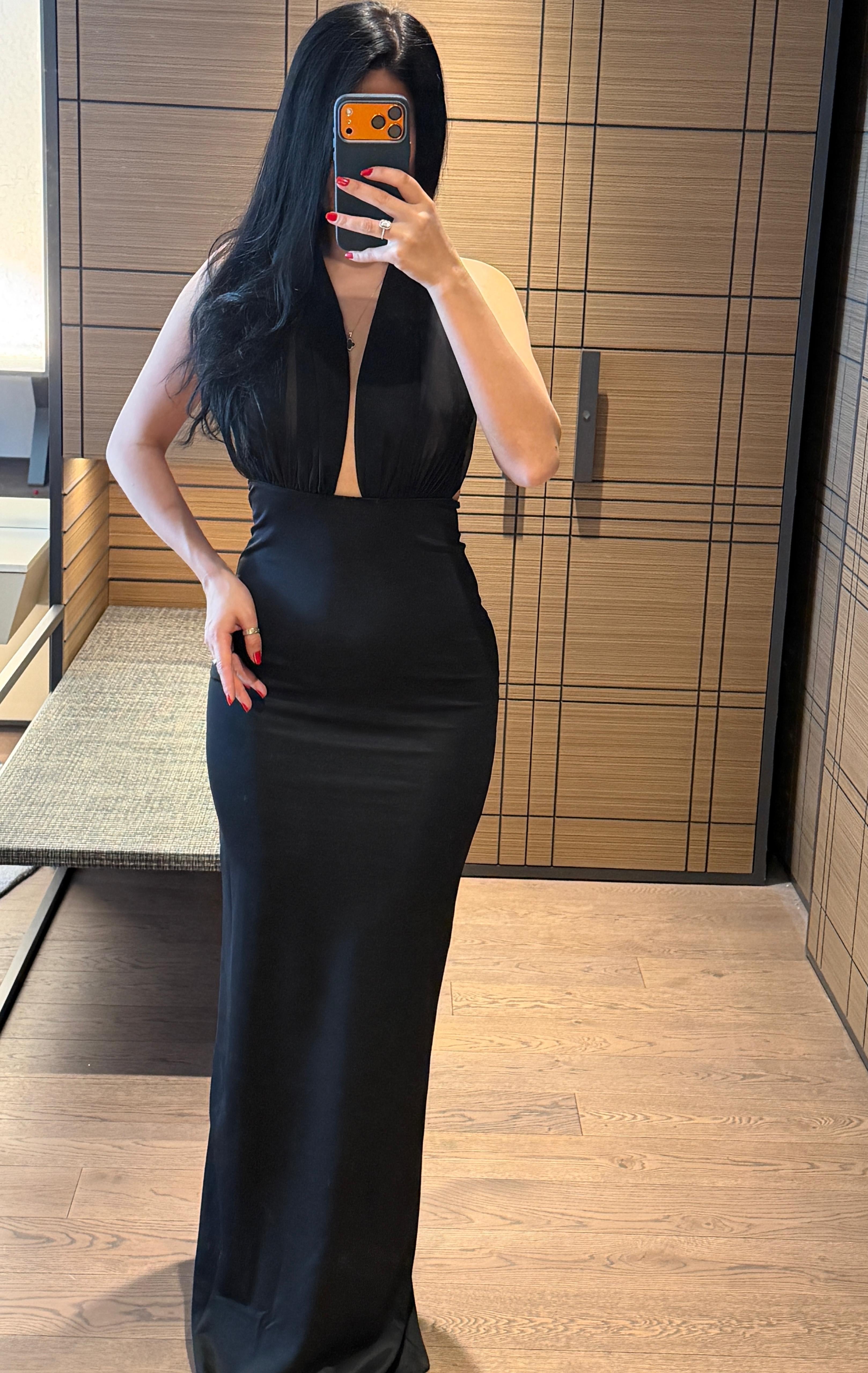 ROBA BAGLAMALİ YİRTMAÇLİ UZUN ELBİSE